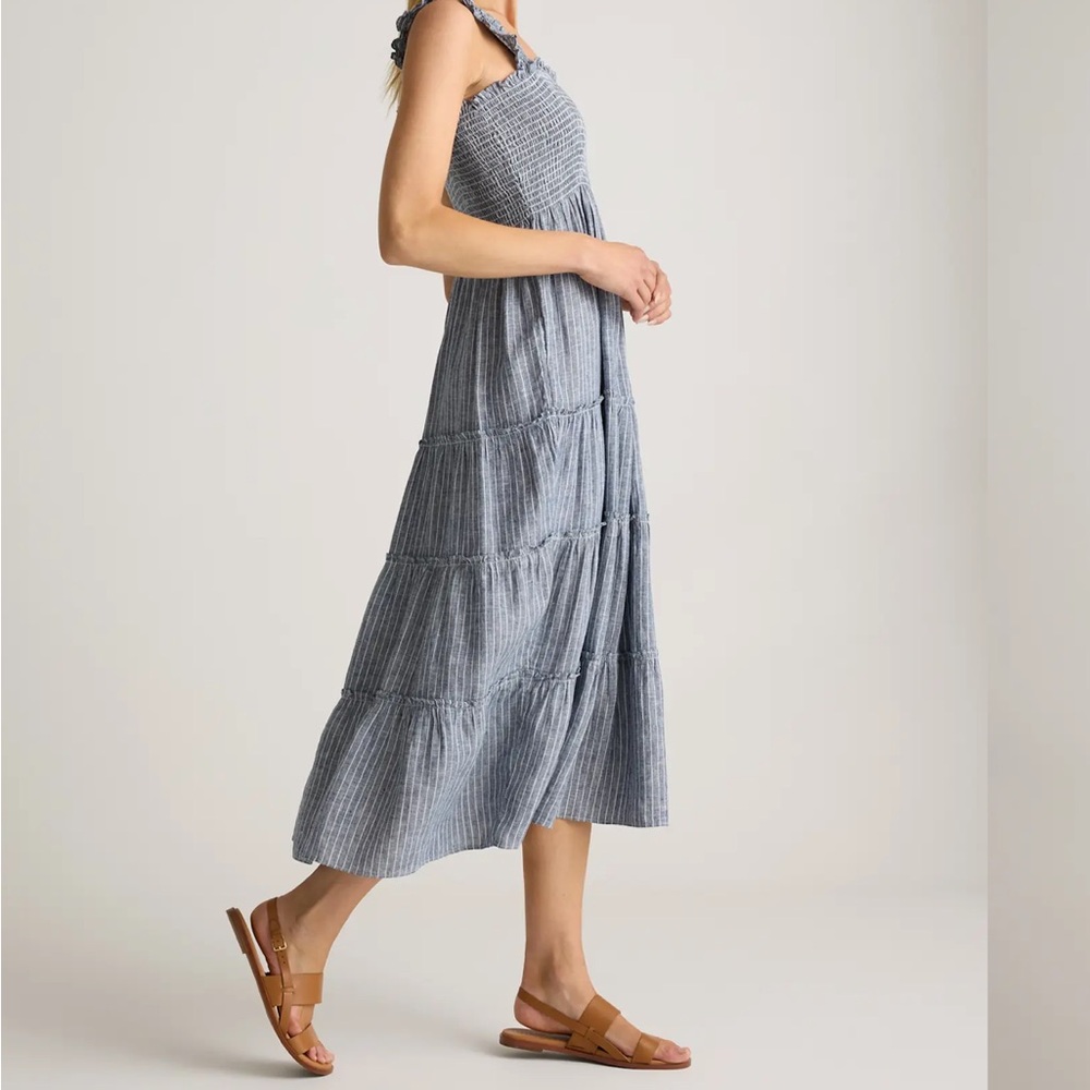 Quince Blue & White Striped Smocked Midi Dress - Picture 2 of 4
